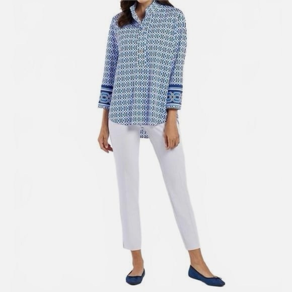 Jude Connally sz L Belinda Terrace Geo BorderBeacon Blue NWT top - Picture 2 of 12